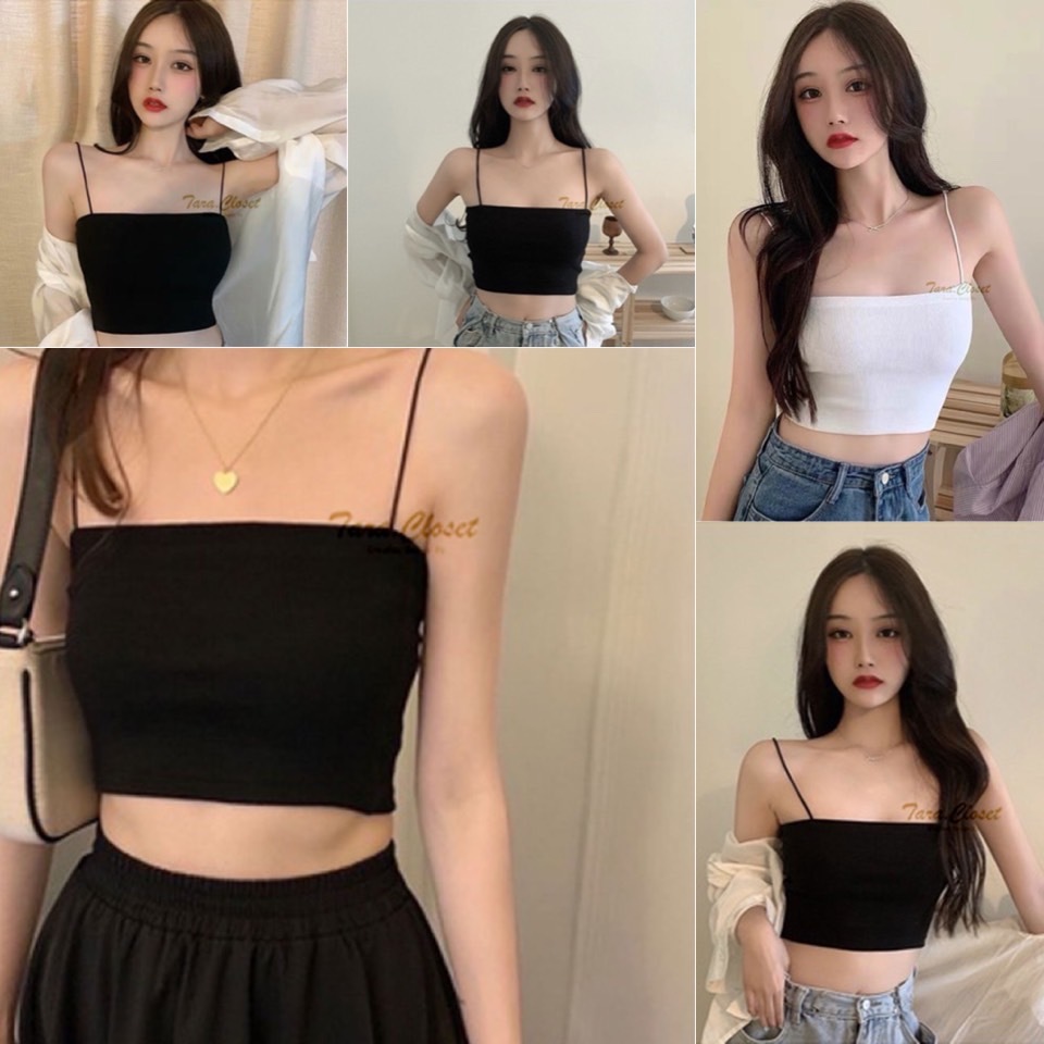 CVC003 TARA Corp เสื้อสายเดี่ยว เส้นสปาเกตตี้​ เสื้อครอป สายฝอ เนื้อผ้าร่องยืดอย่างดี ผ้านิ่ม ใส่สบาย ไม่ร้อน