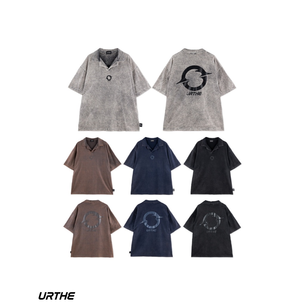 URTHE - เสื้อโปโล ผ้าฟอก สกรีนลาย รุ่น ACID POLO