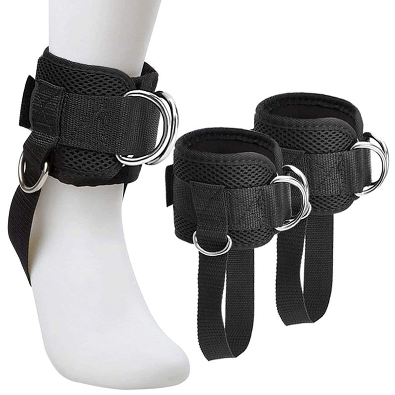 สายรัดข้อเท้าสําหรับออกกําลังกาย สีดำFitness Ankle Straps Ankle Guardใหม่ สายรัดข้อเท้า แบบห่วงตัว D สําหรับออกกําลังกาย