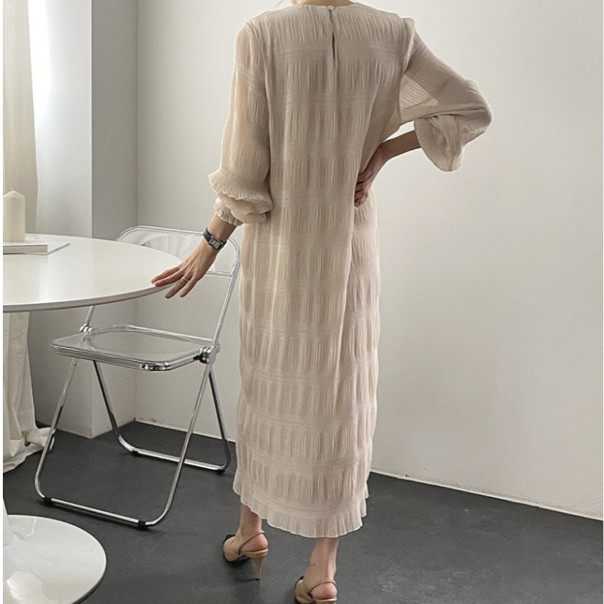 KN-1363/2413 พร้อมส่ง เดรสพลีท แขนยาว น่ารัก midi dress - รูปที่ 3