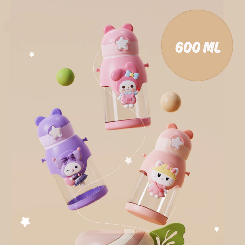 [BZ03] กระติกน้ำ กระบอกน้ำ กระติกน้ำเด็ก ขวดน้ำ ลายการ์ตูน ขนาด 600ml มีฝาปิดพร้อมหลอด น้ำหนักเบา