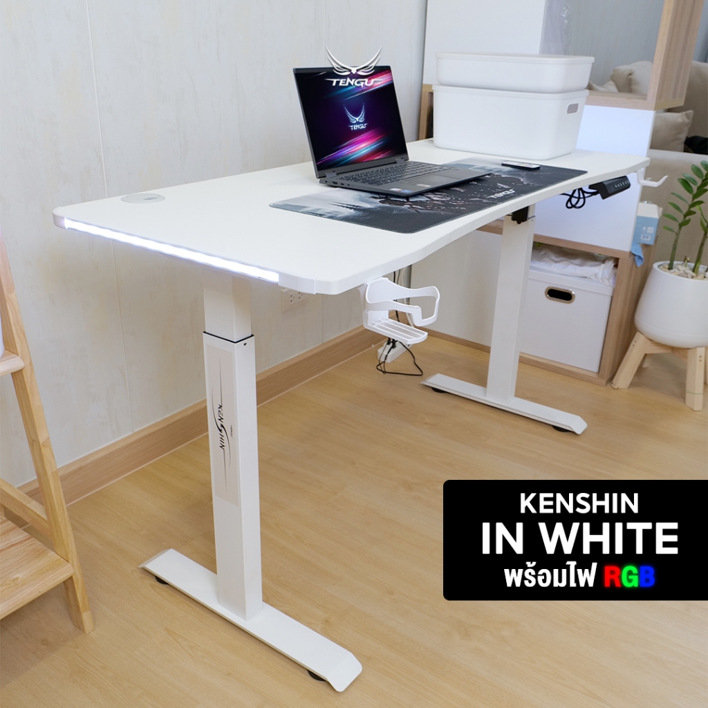 [โค้ดMALLลด10%] Tengu โต๊ะเกมมิ่ง รุ่น Kenshin gaming desk โต๊ะปรับระดับไฟฟ้าหน้าโต๊ะ 140x60 ซม. RGB