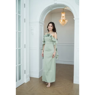 ชุดออกงาน ชุดเพื่อนเจ้าสาว koolykool(พร้อมส่ง S-2XL) เดรสสายเกลียวข้างตัวแถมดอกไม้ AJ00