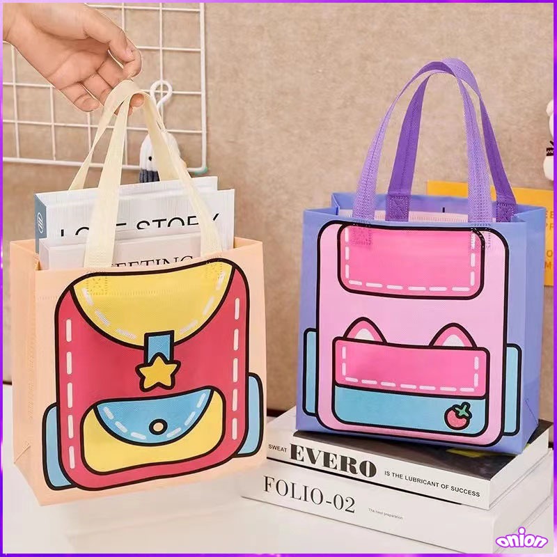🔥พร้อมส่ง กระเป๋าถือ ลายการ์ตูน ถุงผ้าไม่ทอ ผ้าสปันบอนด์ ถุงหิวช้อปปิ้ง น่ารักๆ