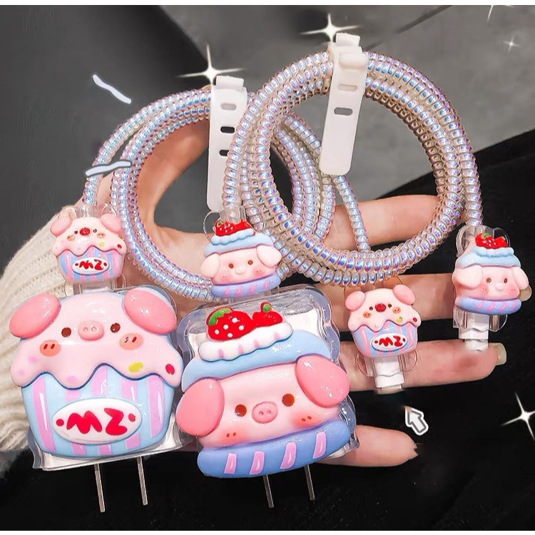 【ส่งจากไทย  มาใหม่ 1ชุด 5ชิ้น】 เคส สำหรับ ไอโฟน Apple Power Adapter 18W/20W สายชาร์จ ลายการ์ตูนน่ารัก  Cable Bite - ภาพย่อย 4
