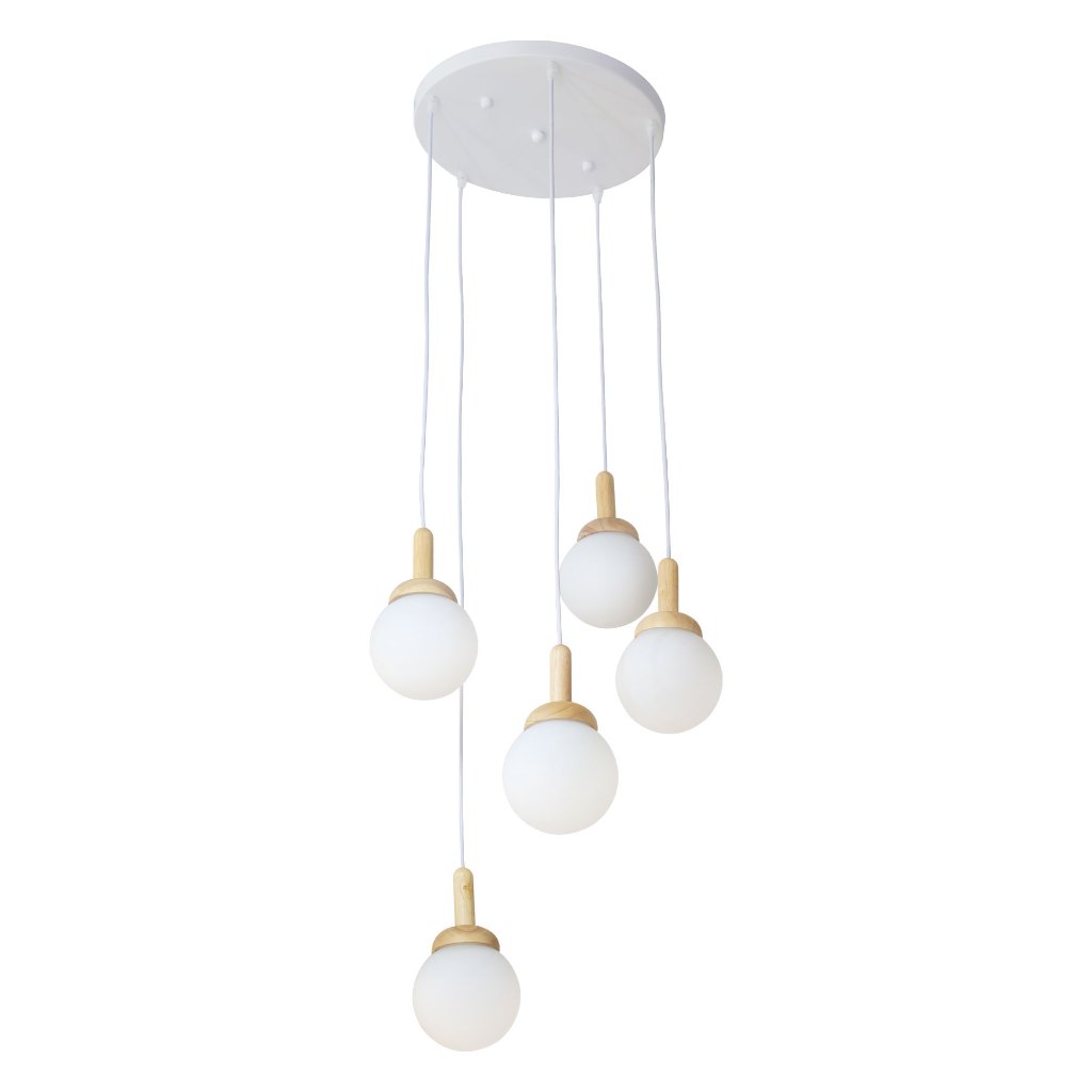 Lightmax โคมไฟห้อย 1045/014 แก้วกลมขาวขุ่น ขั้วลายไม้อ่อน