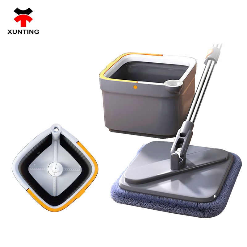 M16 ชุดถังปั่น ไม้ม็อบถูพื้น แบบสี่เหลี่ยม Spin Mop ถังแยกน้ำสะอาด-สกปรก ผ้าถูพื้น 2 ชิ้น ไม้ถูพื้น spin