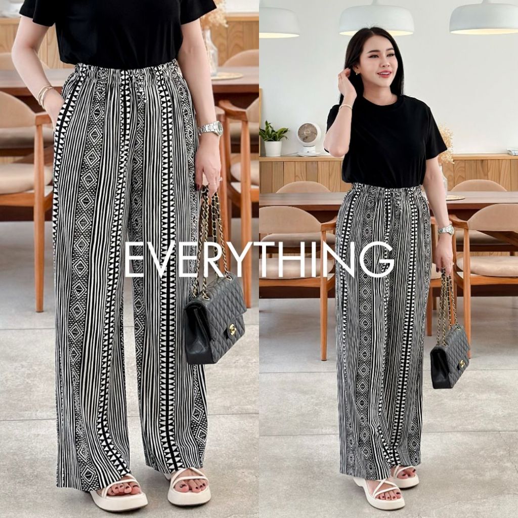 Everything2019 กางเกงผู้หญิงเอวสม๊อกขายาว มีเชือก ใส่ไปเที่ยว ใส่ทำงาน ใส่ได้ทุกโอกาส (6429)