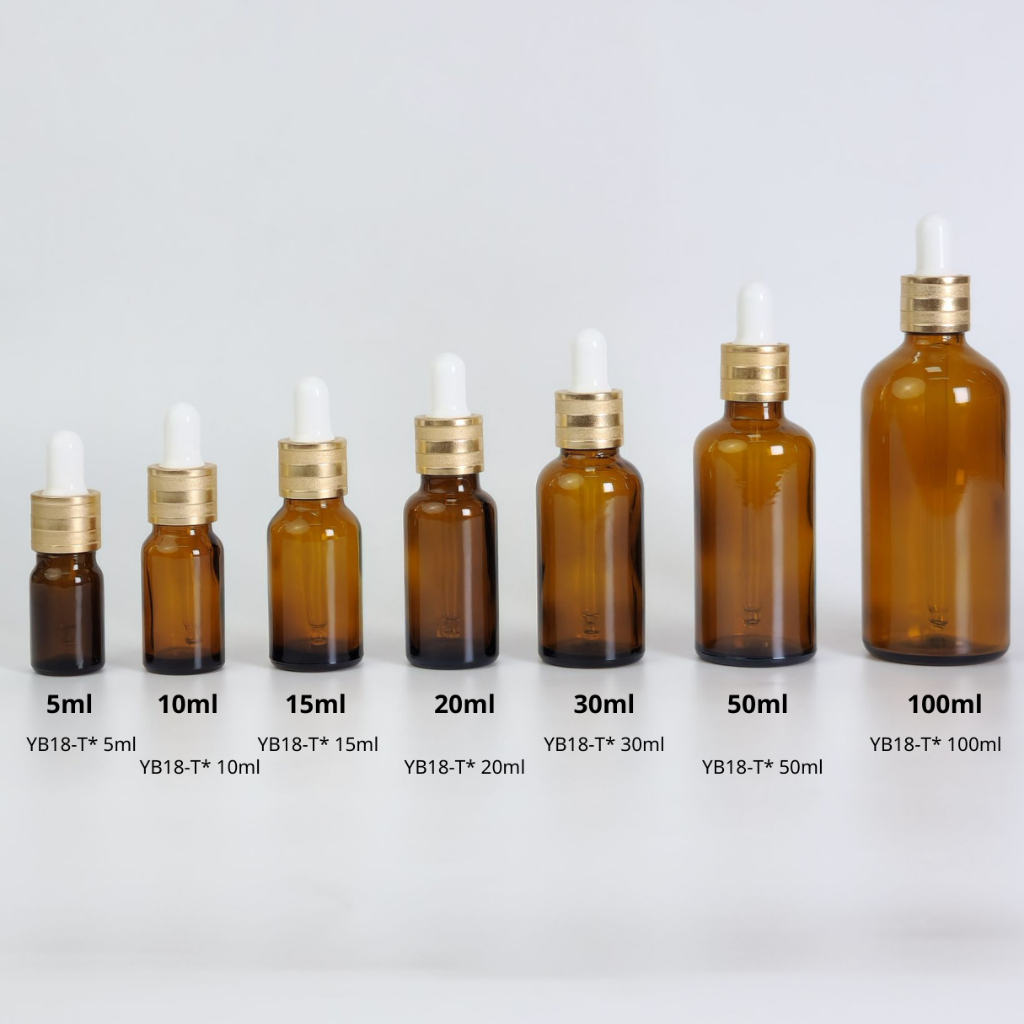ขวดแก้วพร้อมดรอปเปอร์(ฝาเอสเต้ทอง จุกขาว)ขนาด 5ml 10ml 15ml 20ml 30ml 50ml 100mlหัวบีบหยด ใส่เซรั่ม เอสเซ้นต์ ขวดแบ่ง