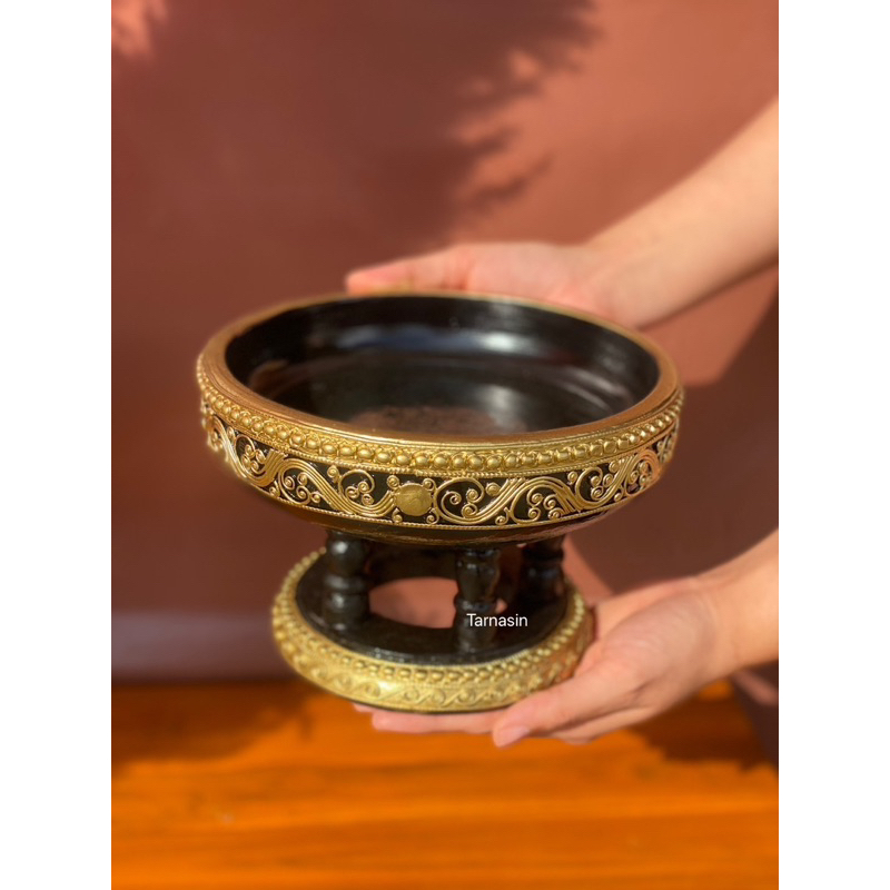 ขันโตกสีดำ ลายโบราณ เขียนทอง ขนาด 4,5,6,8,10,12นิ้ว บูชาพระราหู
