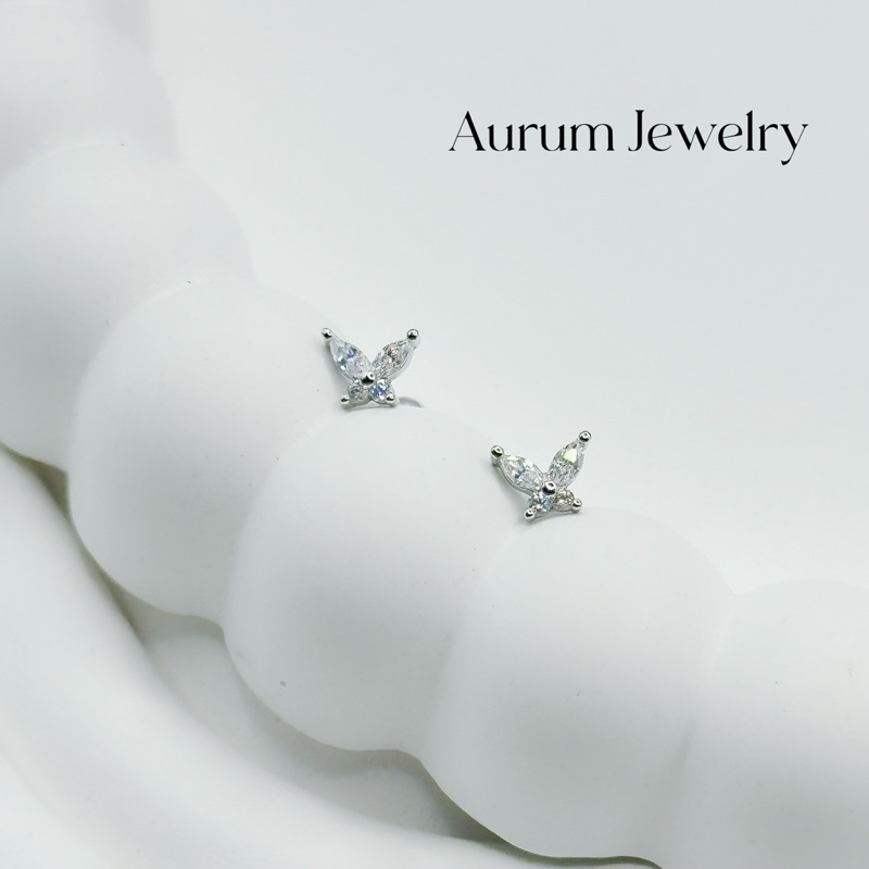 Aurum Jewelry: ต่างหูผีเสื้อ จิวผีเสื้อ เงินแท้ รุ่น Butterfly (ราคาต่อ 1 คู่)