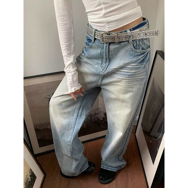 High waist loose wide leg jeans กางเกงยีนส์ขากว้างเอวสูงทรงหลวม