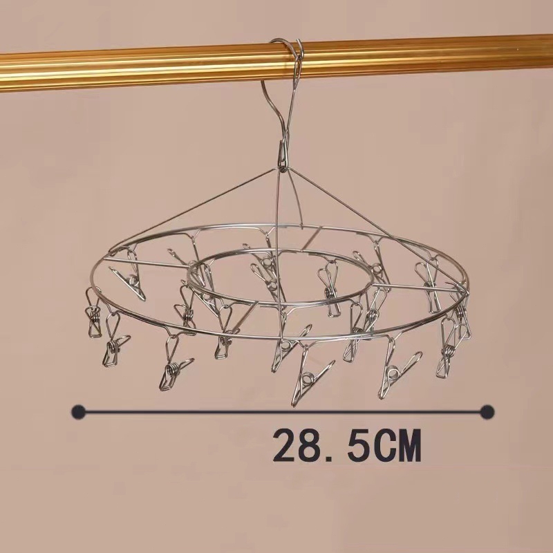 ไม้แขวนเสื้อสแตนเลสแบบหนีบ ราวตากผ้า ถุงเท้าแห้งสิ่งประดิษฐ์ ชั้นวางถุงเท้ากันลมอเนกประสงค์ - รูปที่ 4