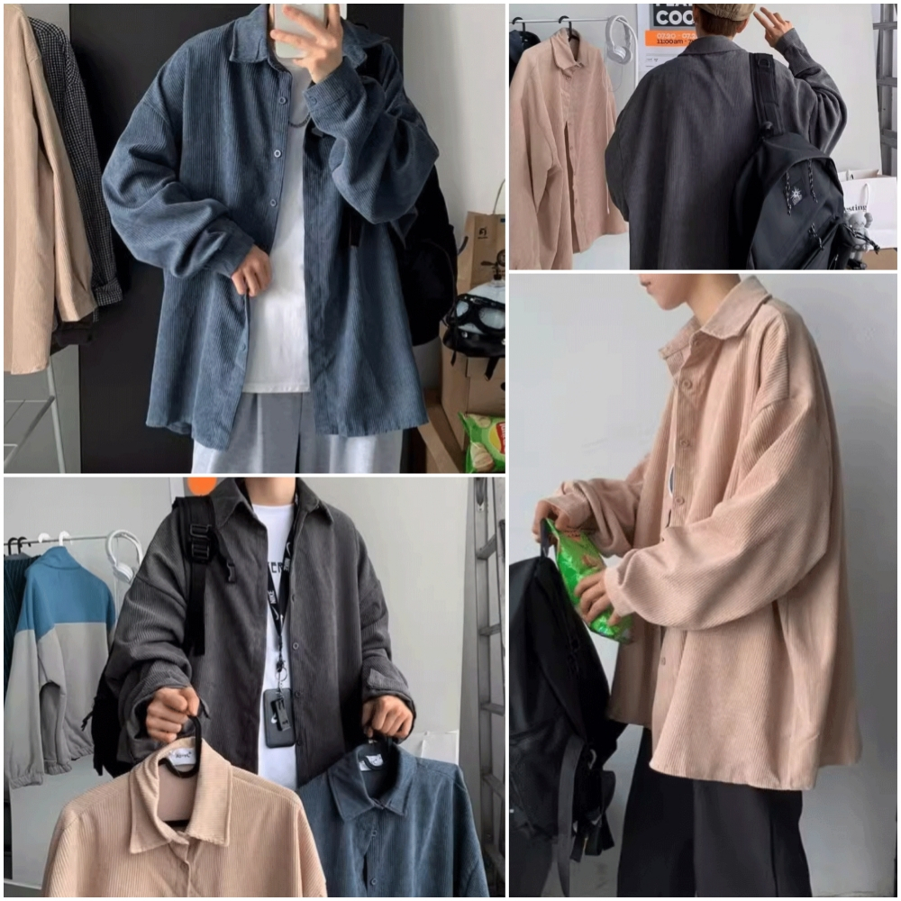 เสื้อเชิ๊ตแขนยาวผ้าลูกฟูกสไตส์วินเทจคอปก WMA8013 มี3สี เท่ทุกสี สำหรับชายสไตส์เกาหลี แฟชั่นโอปป้าของ