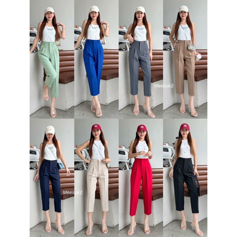 K)กางเกงขายาวกระบอกเล็ก 7 ส่วน ทรงบอย ผ้าไอด้า เก็บทรงสวย มี 7 สี 6 ไซส์