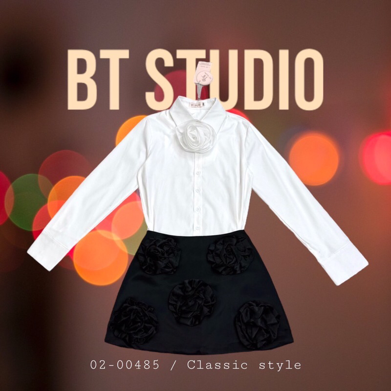 02-00485 เซทเสื้อเชิ้ตกระโปรงแต่งดอก