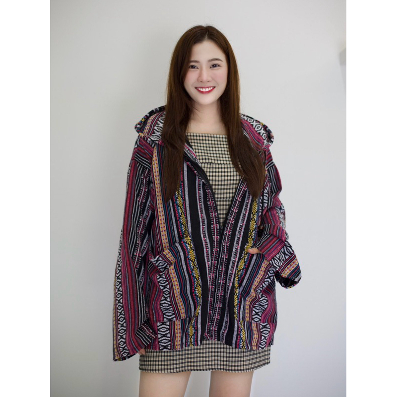เสื้อฮู้ดผ้าทอนากา ใส่คลุมสบาย