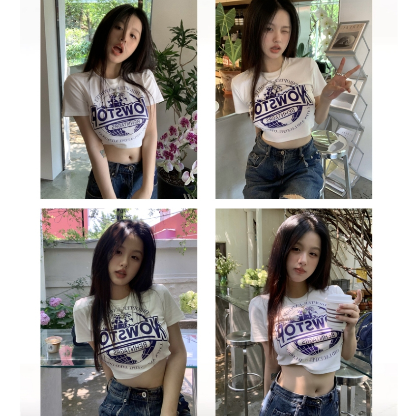 MC168 เสื้อครอป y2k ดูและสบาย t -shirt ส่งตรงเวลา