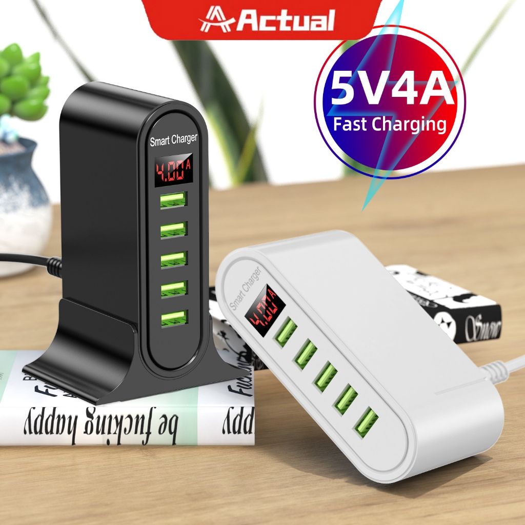 Actual พร้อมส่ง จอแสดงผล LED 5 พอร์ตแท่นชาร์จ USB หลายแท่นแท่นชาร์จโทรศัพท์แบบยูนิเวอร์แซล