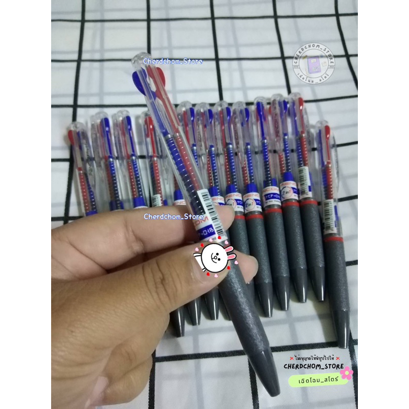 (ขายเป็นด้าม) Pencom ปากกาหมึกน้ำมันแบบกด 2 สี สีน้ำเงินและสีแดง