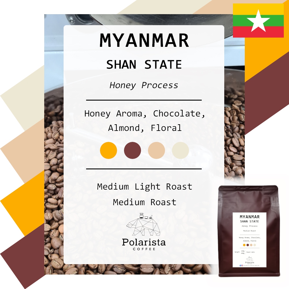 เมล็ดกาแฟคั่ว Myanmar Shan State Honey process roasted coffee เมล็ดกาแฟคั่ว 220/440 g