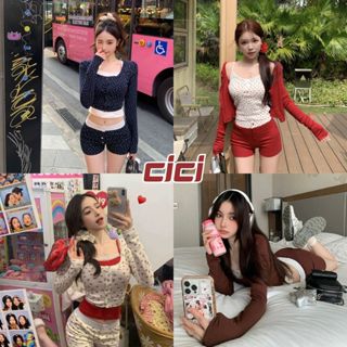 ส่งทันที Cici (NO. J1130)Set2ชิ้น สายเดี่ยวแต่งลูกไม้พร้อมเส…