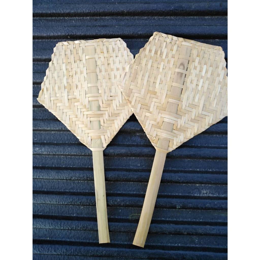 พัดสาน พัดสานไม้ไผ่ พัดมือจับ พัดโบราณห้าเหลี่ยม พัดเตา