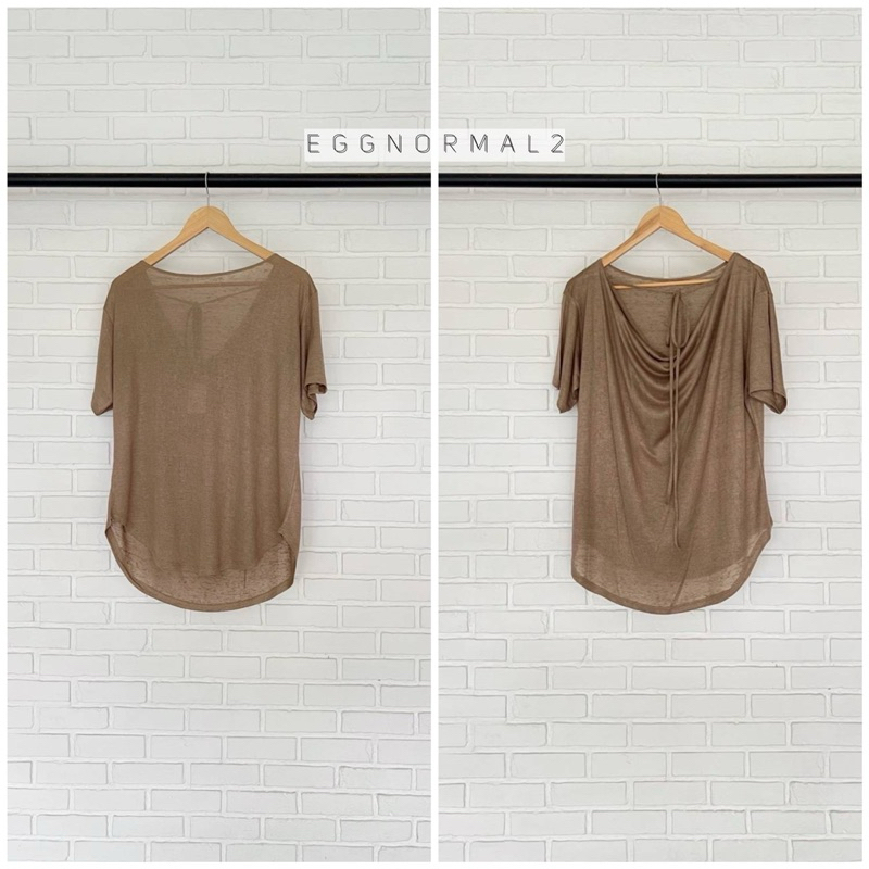 TOPSHOP ❤️ T216   เสื้อยืดคอปาดหลังถ่วงแขนสั้น ผ้าสล๊าฟนำเข้า - รูปที่ 3