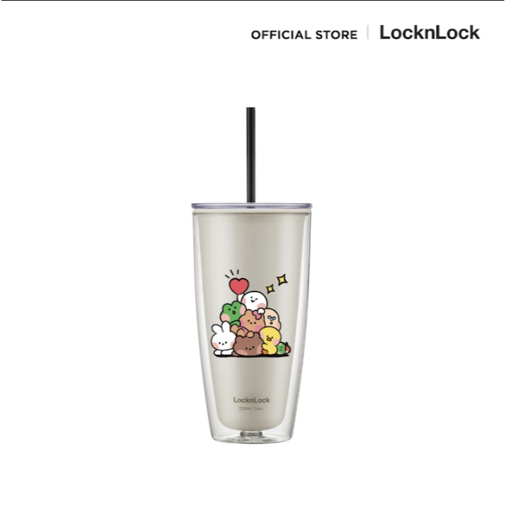 LocknLock แก้วพลาสติก 2 ชั้นพร้อมหลอด Double Wall Cold Cup (720 ml.) รุ่น HAP507/HAP523