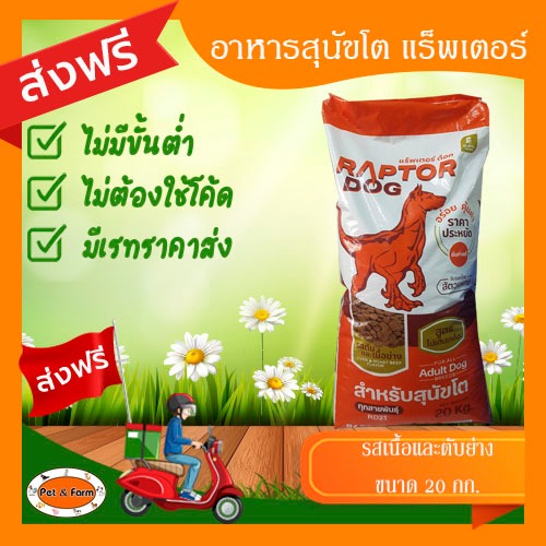 Raptor Dog อาหารสุนัขโต แร็พเตอร์ด๊อก รสเนื้อและตับย่าง (ขนาด 20 กก.) [ส่งฟรีไม่ต้องใช้โค้ด!!]