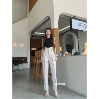 Acasey กางเกงขายาวผู้หญิง ขากระบอกเล็ก ผ้าไมโคร 10ส่วน แต่งกระเป๋าหลัง ไซส์ S - XL
