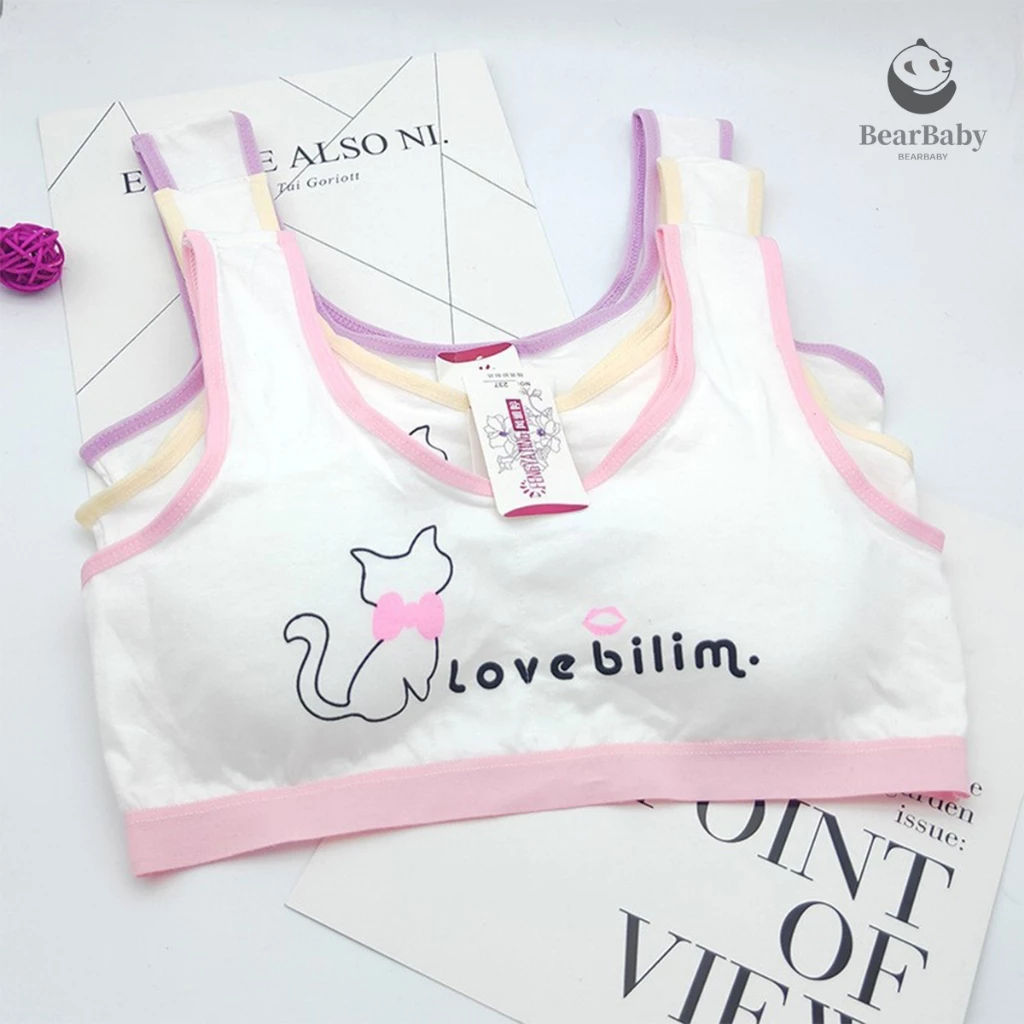 สปอร์ตบราเด็กหญิง เสื้อในเด็ก ลายเเมว 7-12ขวบ มีฟองน้ำ ทรงสปอร์ต สวมใส่ง่าย ใส่สบาย