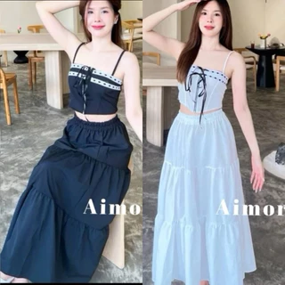 🔥aimorn_shop🔥กระโปรงยาว แต่งระบายเป็นชั้น เนื้อผ้าดี งานสวยดูเเพงมาก แมทช์ง่ายสไตล์เกาหลีสุดๆ