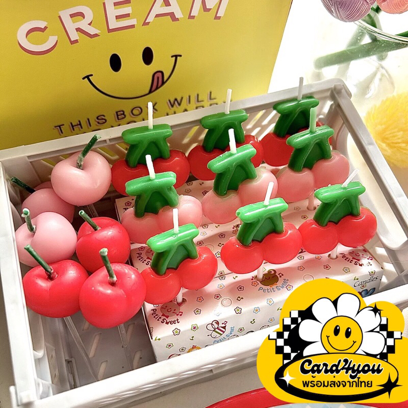 [พร้อมส่ง ] เทียนเชอร์รีสีหวานๆ 3 แท่ง/กล่อง