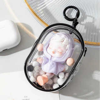 กระเป๋าพลาสติกใสใส่ตุ๊กตา 10cmกระเป๋า ที่เก็บหูฟัง ใส กระเป๋าใส่เครื่องประดับแบบพกพา กระเป๋าซิป ที่ชาร์จสำหรับเดินทางกลา