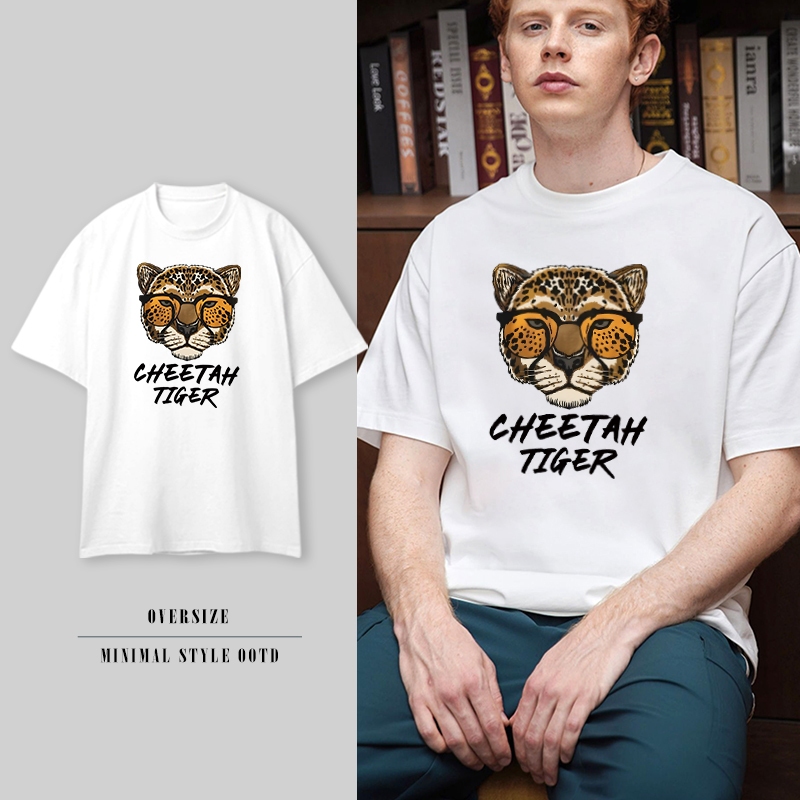 TOP “TIGER” เสื้อยืดคอกลมแขนสั้น ผ้า เสื้อสกรีน หัวเสือดาว หล่อ ส่งจากไทย S-4XL
