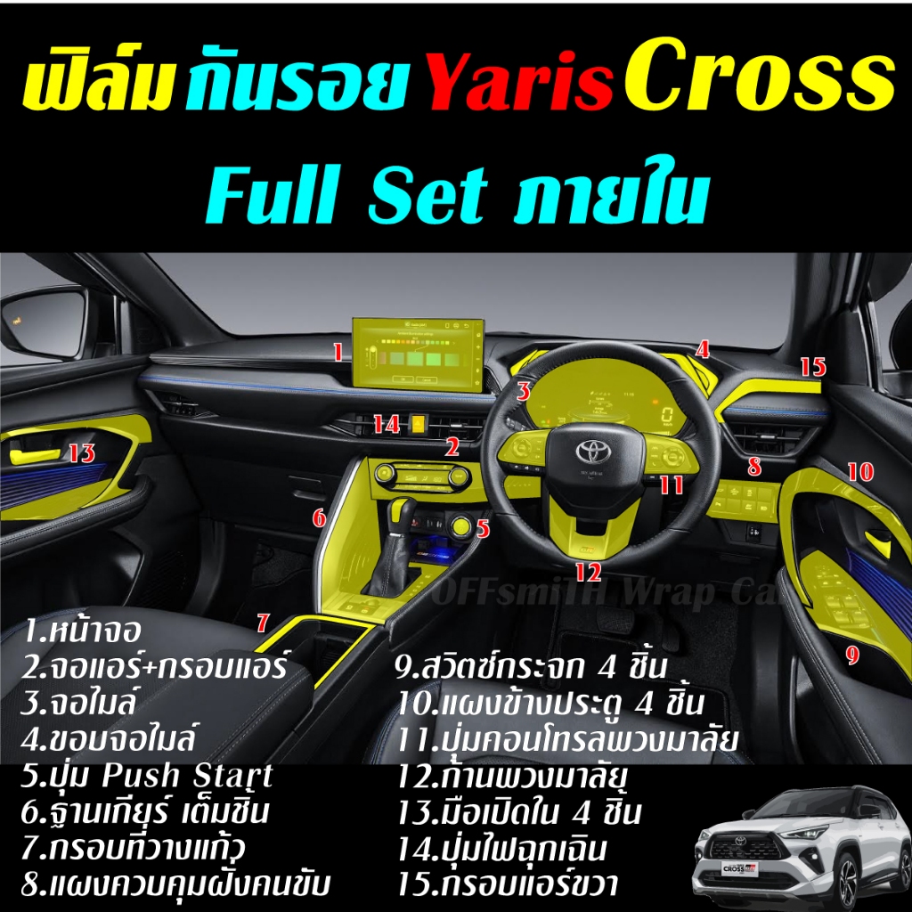 Toyota Yaris Cross ฟิล์มใสกันรอย Full Set ภายใน ฟิล์ม กันรอย หน้าจอ จอกลาง ยาริสครอส