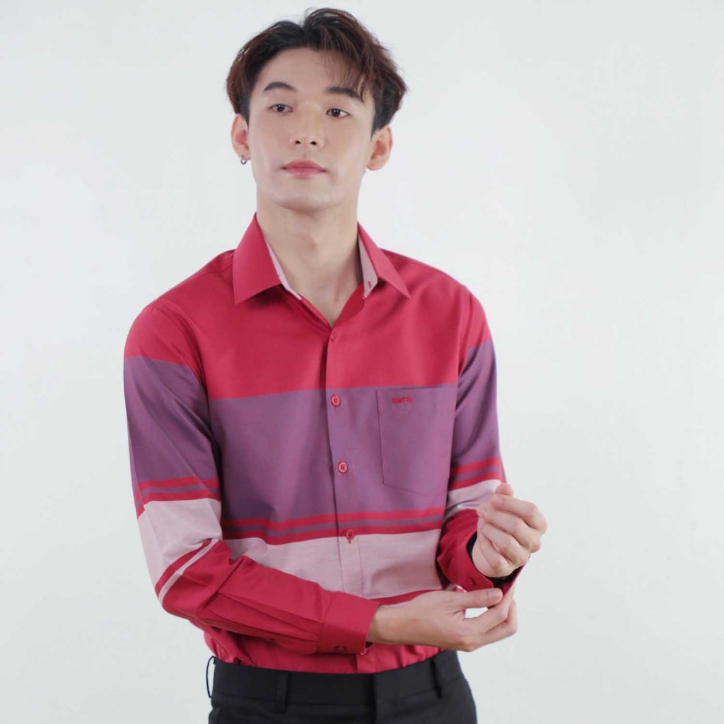 BWLG เสื้อเชิ้ต แขนยาว สีแดง ผ้าคอตตอน 100% รุ่น 24647 C01 สวมใส่สบาย