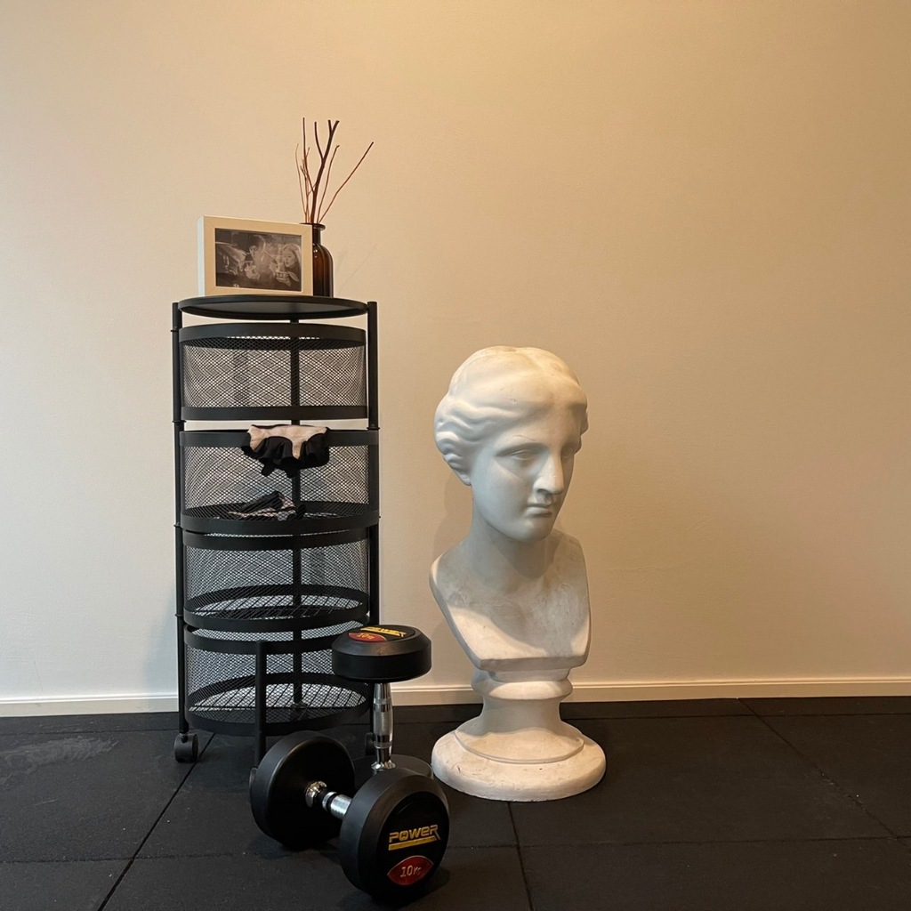 Kassa home ชั้นเหล็กวางของอเนกประสงค์ทรงกลม 4 ชั้น Swing Kassa Home พร้อมล้อเลื่อน สีดำ ขนาด 33.5x33