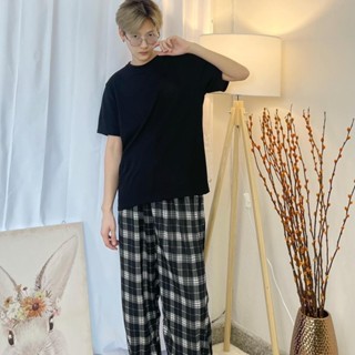 กางเกงลายตาราง สไตล์เกาหลี ลายสก็อต สาวอวบ ผู้หญิงเอวสูงยางย…
