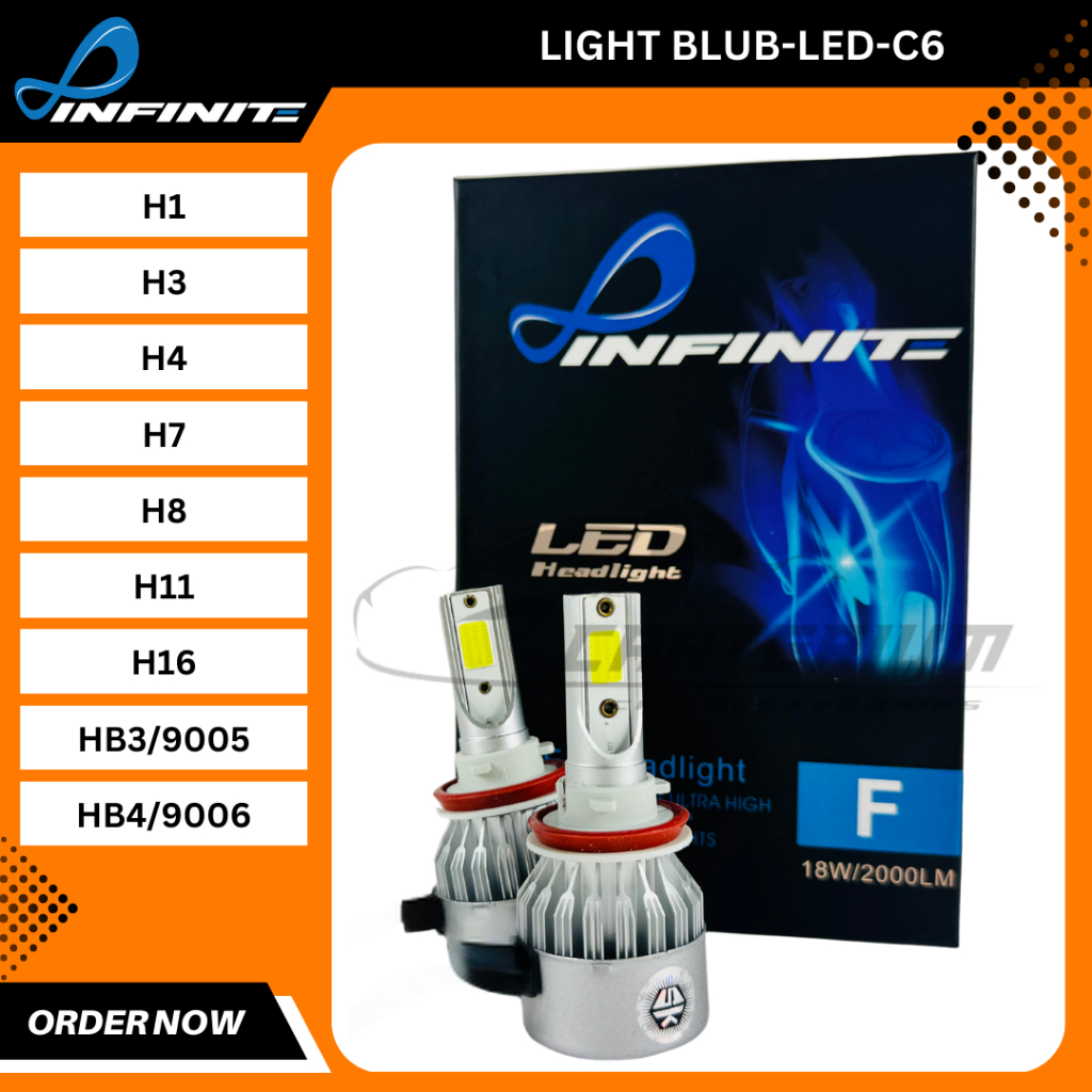 หลอดไฟ (1คู่) LED C6 H1 H3 H4 H7 H8 H11 H16 HB3 HB4 9005 9006 แสงสีขาว 36W 3800lm 18W 2000lm 6000K หลอดไฟหน้า ไฟหน้ารถ