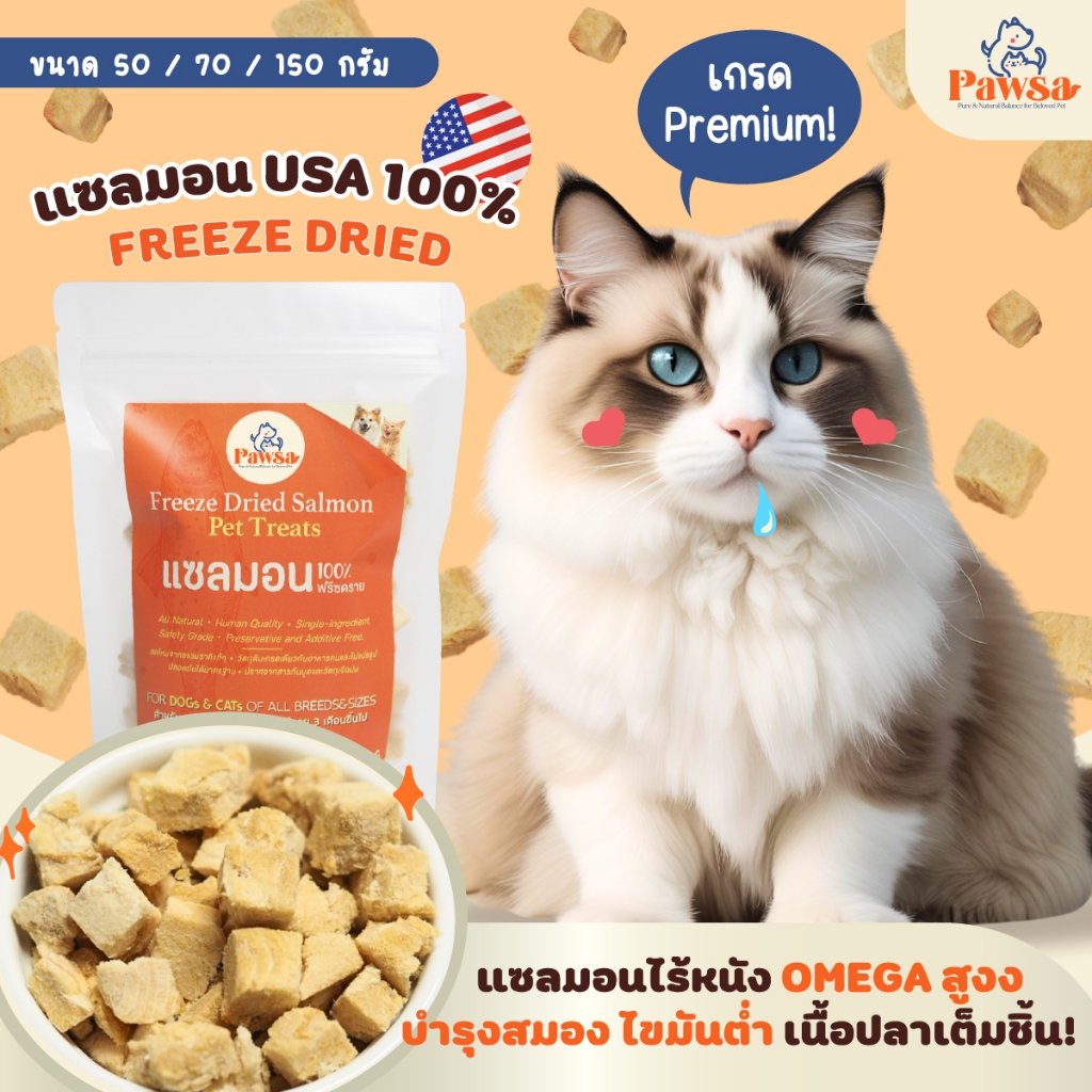 พร้อมส่ง💖ขนมแมว PAWSA แซลมอนฟรีซดราย ฟรีซดรายแมว