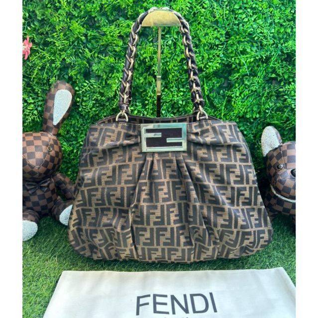 กระเป๋า👜Authentic F e n d i Tobacco Zucca Mia Large Tote Bag💯Made in Italy