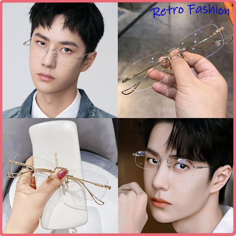 แว่นตาไร้ขอ แฟชั่น กรองแสง แว่นสายตาสั้น0-400° ไร้กรอบ เลนส์ออ สีฟ้าออปติคัลดาราอินเทอร์เน็ตมูลค่าสูงโดยต่งหน้าสไตล์เกา