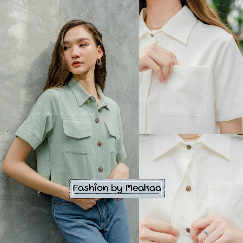 เสื้อเชิตครอป ผ้าลินิน กระเป๋าหน้า เนื้อผ้านิ่ม แพทเทริ์นน่ารัก ใส่ทำงานก็เก๋ ใส่เที่ยวก็ชิลล์ค่ะ