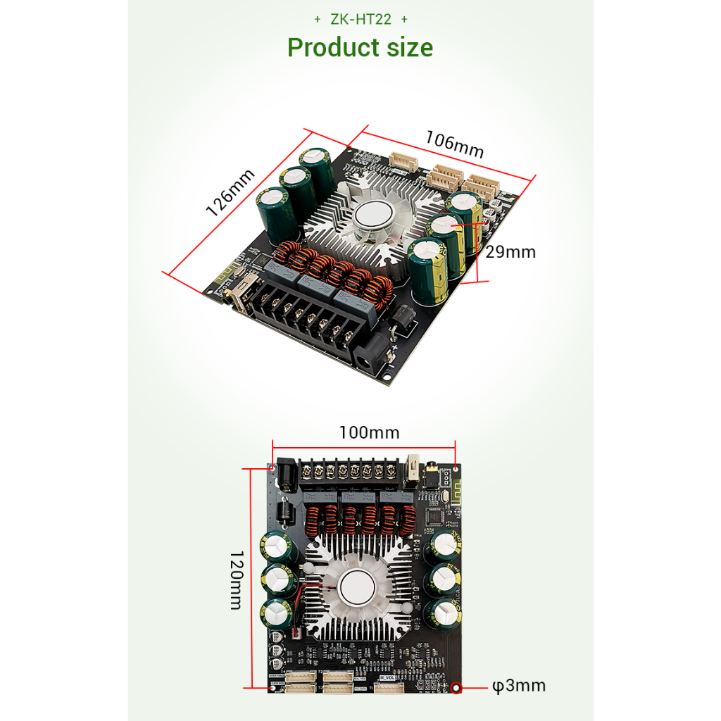 ZK-HT22 โมดูลขยายเสียงซับวูฟเฟอร์ บลูทูธ 2.1 ช่อง TDA7498E 160WX2+220W