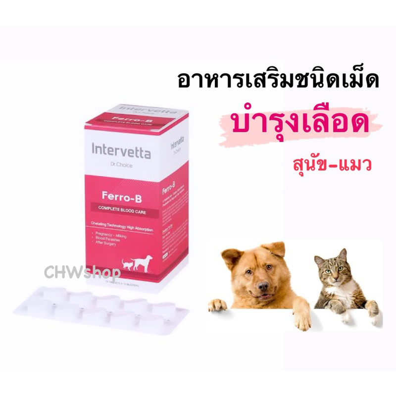Dr.Choice Ferro-B บำรุงเลือดชนิดเม็ด (แพ็ค10-50เม็ด) สำหรับสุนัข-แมว 1 แผงมี 10 เม็ด