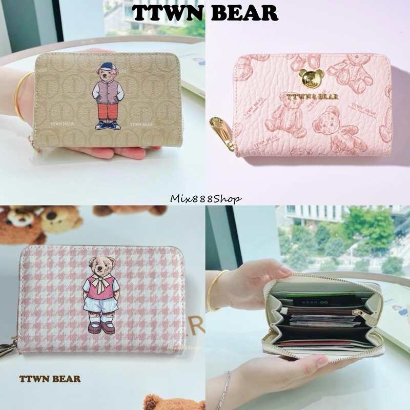 TTWN BEAR ใบกลาง ซิปรอบ กระเป๋าสตางค์ 5.5x3.5” พร้อมถุงแบรนด์แท้