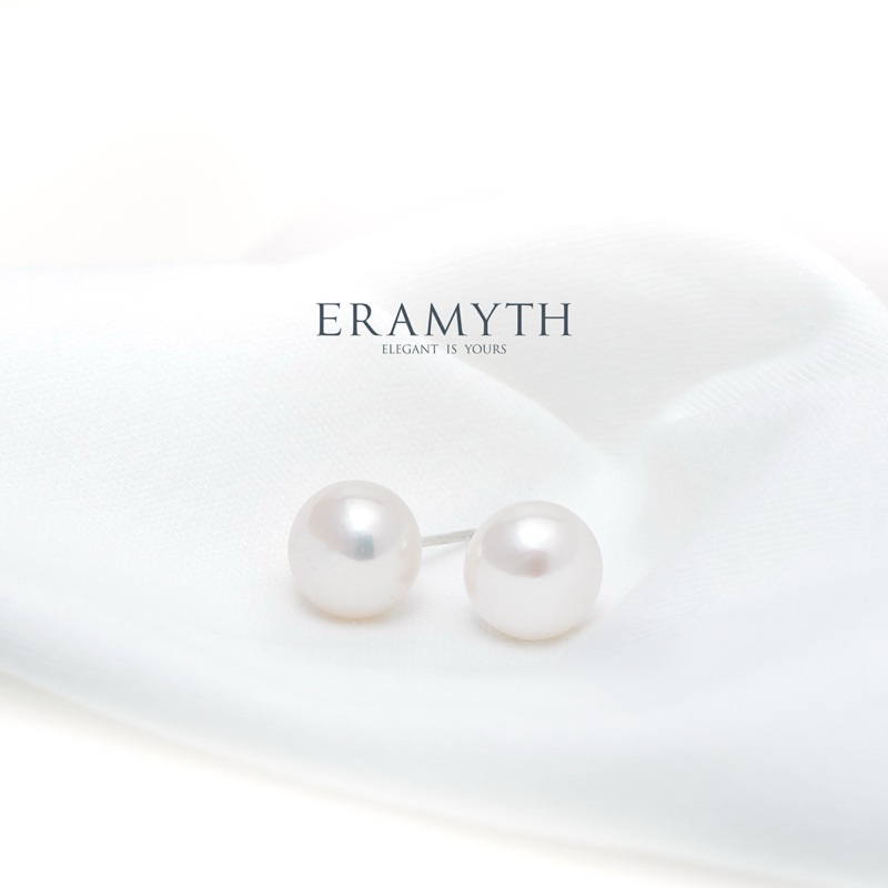 Eramyth Jewelry ต่างหูมุก ปักก้าน เงินแท้925 มุกแท้น้ำจืด ขนาด10mm ทรงซาลาเปา คัดจากเกรด5A EM-0091-Sw31 (ราคาต่อคู่พร้อม