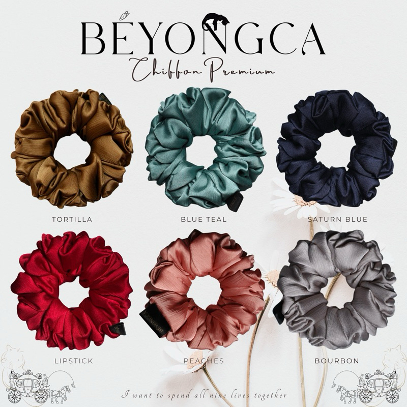 Beyongca Scrunchies รุ่น Chiffon Premium ลิขสิทธิ์แท้ มีให้เลือก 12 สี ยางรัดผมโดนัท Elastic ยางมัดผม หนังยางมัดผม